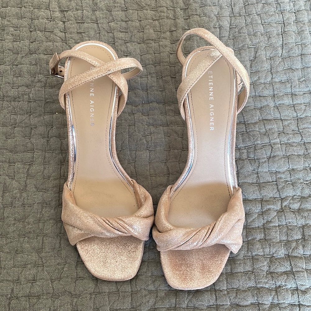 Etienne Aigner Gold Peep Toe Heel